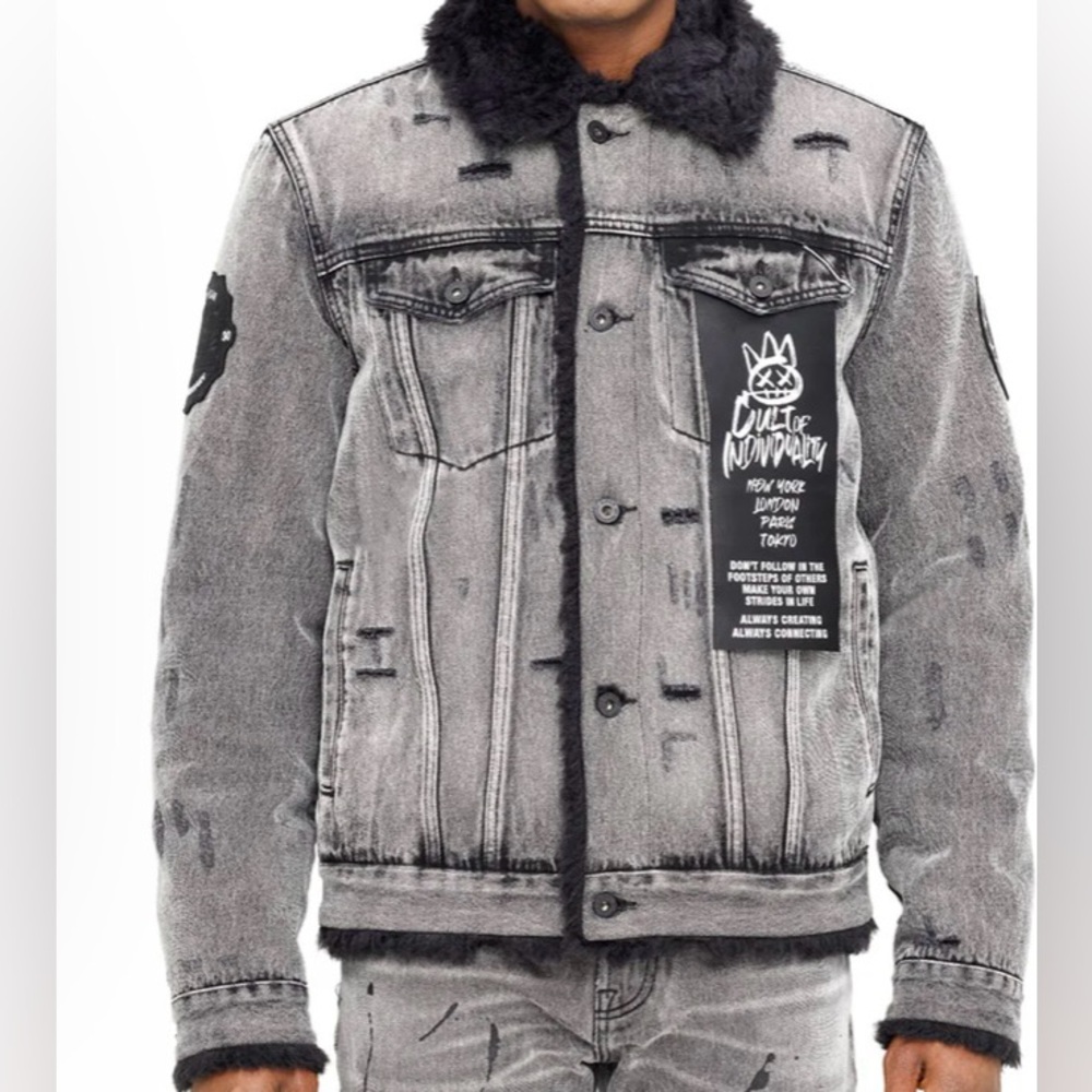 Cult of Individuality Gray Fur-lined Denim Jacket